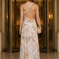 Ivory Print A Line Asymmetrical Long Prom Dress with Slit