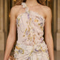 Ivory Print A Line Asymmetrical Long Prom Dress with Slit