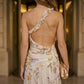 Ivory Print A Line Asymmetrical Long Prom Dress with Slit