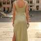 Sage Sheath Cowl Long Prom Dress with Slit