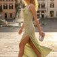 Sage Sheath Cowl Long Prom Dress with Slit
