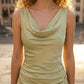 Sage Sheath Cowl Long Prom Dress with Slit