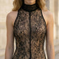 Black A Line High Neck Long Formal Dress with Lace Appliques