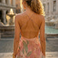Pink Floral Sheath spaghetti straps Long Prom Dress with Slit