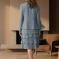 Blue A Line Scoop Long Mother of Bride Dress with Jacket