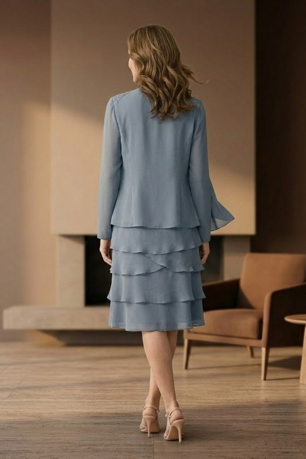 Blue A Line Scoop Long Mother of Bride Dress with Jacket