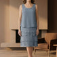 Blue A Line Scoop Long Mother of Bride Dress with Jacket