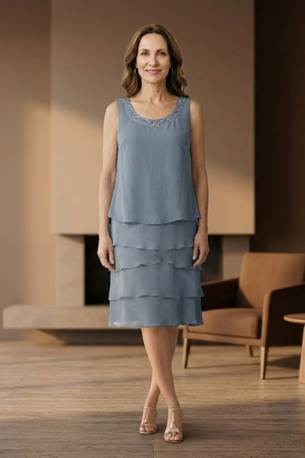 Blue A Line Scoop Long Mother of Bride Dress with Jacket