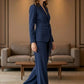 Navy Blue Pantsuit V-Neck Long Mother of Bride Dress with Belt
