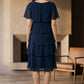 Navy Blue A Line Scoop Long Mother of Bride Dress with Ruffles