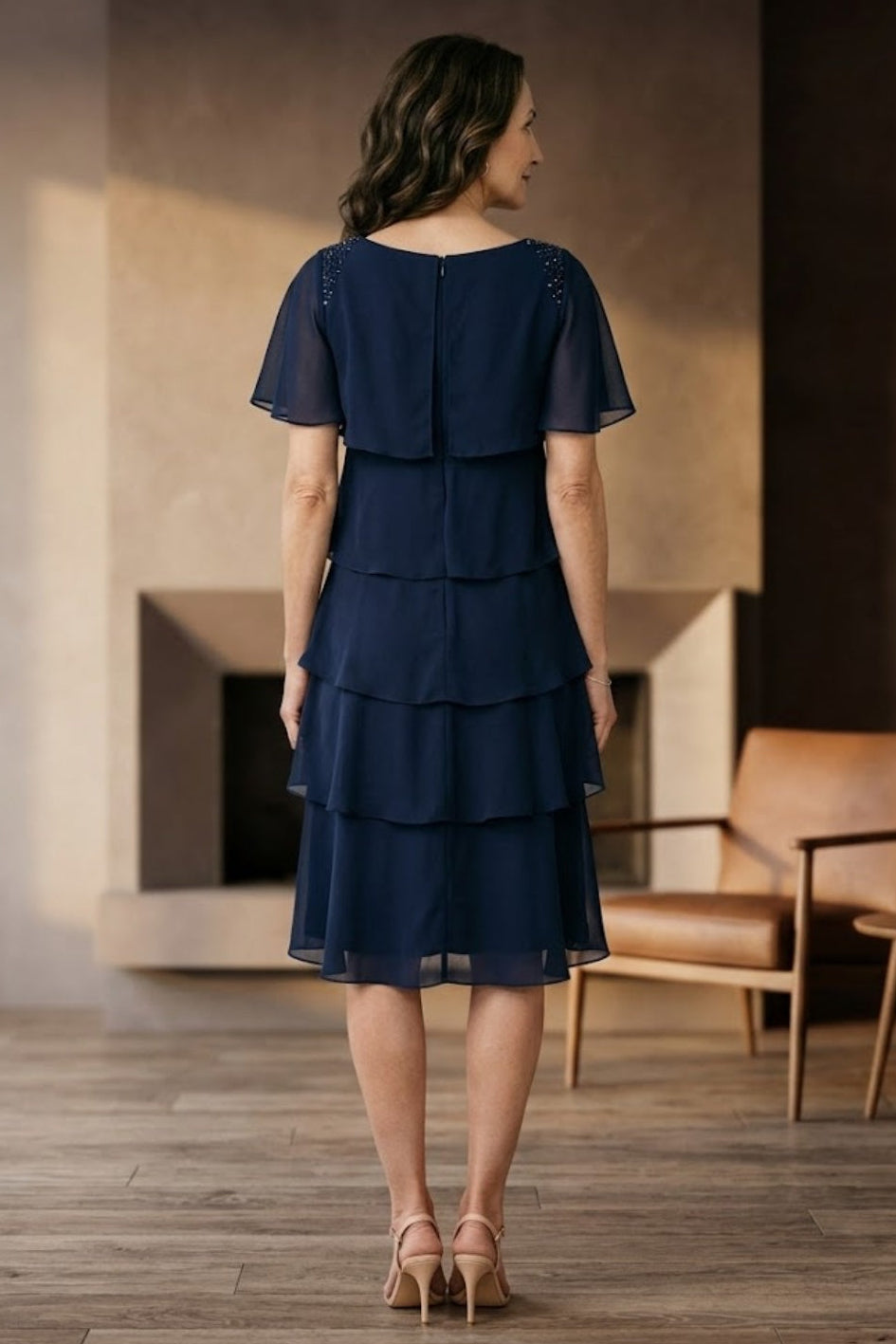 Navy Blue A Line Scoop Long Mother of Bride Dress with Ruffles