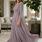 Mauve A Line Scoop Long Lace Appliques Mother of Bride Dress with Jacket