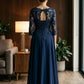 Navy Blue A Line V-Neck Long Mother of Bride Dress with Lace Appliques