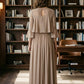 Brown A Line Illusion Neck Long Mother of Bride Dress with Lace Appliques
