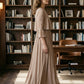 Brown A Line Illusion Neck Long Mother of Bride Dress with Lace Appliques