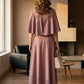 Dusty Pink A Line High Neck Long Mother of Bride Dress with Lace Appliques