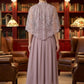 Dusty Pink A Line High Neck Long Lace Appliques Mother of Bride Dress