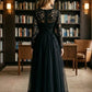 Black A Line Scoop Long Tulle Mother of Bride Dress with Lace Appliques