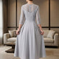 Grey A Line Scoop Lace Appliques Long Mother of Bride Dress