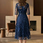 Navy Blue A Line Illusion Neck Lace Appliques Long Mother of Bride Dress