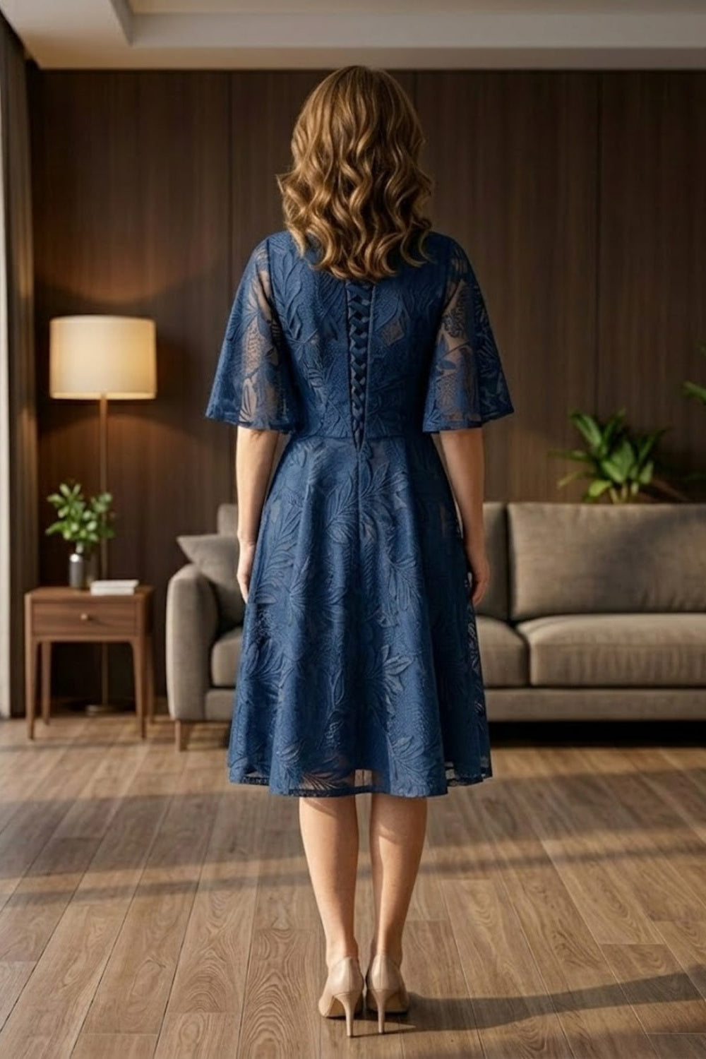 Navy Blue A Line Scoop Appliques Long Mother of Bride Dress