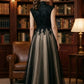 Black A Line Round Neck Long Mother of Bride Dress with Appliques