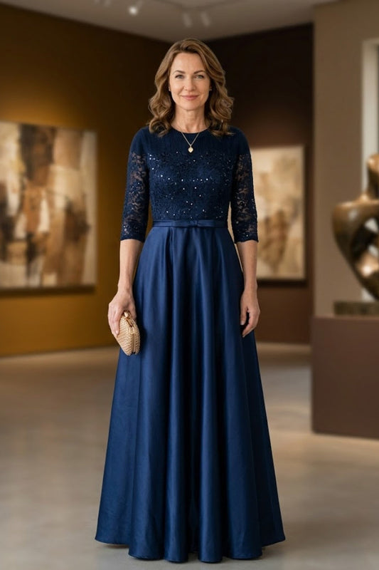 Simple Navy Blue A Line Scoop Long Mother of Bride Dress