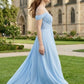 Sky Blue A Line Off the Shoulder Chiffon Long Bridesmaid Dress