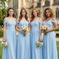 Sky Blue A Line Off the Shoulder Chiffon Long Bridesmaid Dress