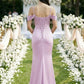 Mauve Sheath Cold Shoulder Long Bridesmaid Dress with Slit
