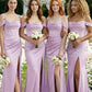 Mauve Sheath Cold Shoulder Long Bridesmaid Dress with Slit