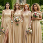 Champagne A Line Off the Shoulder Long Bridesmaid Dress with Slit