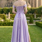 Light Purple A Line Off the Shoulder Long Bridesmaid Dress with Slit
