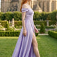 Light Purple A Line Off the Shoulder Long Bridesmaid Dress with Slit