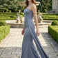 Grey Sheath One Shoulder Long Bridesmaid Dress with Side Cape
