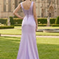 Lavender Sheath V-Neck Long Bridesmaid Dress with Slit