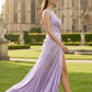 Lavender Sheath V-Neck Long Bridesmaid Dress with Slit
