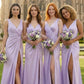 Lavender Sheath V-Neck Long Bridesmaid Dress with Slit