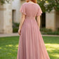 Dusty Pink A Line V-Neck Long Chiffon Bridesmaid Dress with Sash