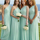Mint Green A Line One Shoulder Long Chiffon Bridesmaid Dress