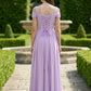 Lavender A Line Cold Shoulder Long Bridesmaid Dress with Slit