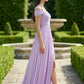 Lavender A Line Cold Shoulder Long Bridesmaid Dress with Slit