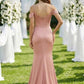 Dusty Pink Sheath Cold Shoulder Long Bridesmaid Dress with Slit