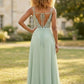 Sage A Line Spaghetti Straps Long Chiffon Bridesmaid Dress