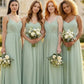 Sage A Line Spaghetti Straps Long Chiffon Bridesmaid Dress
