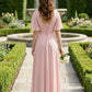 Blush Pink A Line V-Neck Long Chiffon Bridesmaid Dress