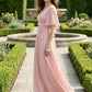 Blush Pink A Line V-Neck Long Chiffon Bridesmaid Dress