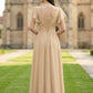 Champagne A Line V-Neck Long Chiffon Bridesmaid Dress with Slit