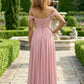Blush Pink A Line Cold Shoulder Long Chiffon Bridesmaid Dress