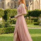 Dusty Rose A Line Cold Shoulder Long Chiffon Bridesmaid Dress with Slit